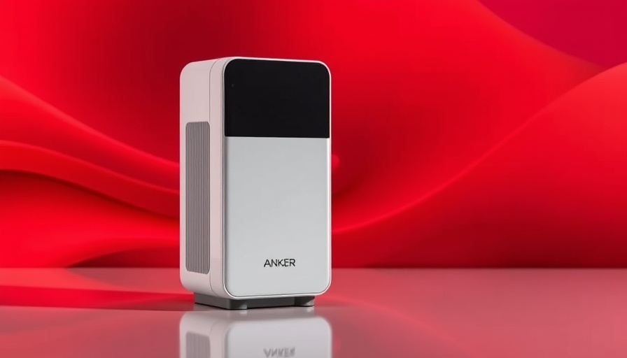 Sleek Anker Solix F3800 power station, vibrant red background.