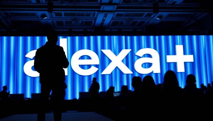 Amazon Alexa Plus AI Upgrade event showcase with silhouetted figure.
