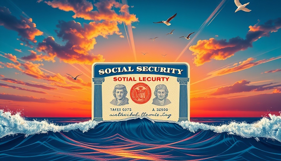 Retro Social Security card illustration with sunset theme.