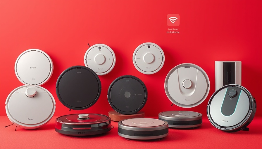 Modern Ecovacs robot vacuums on red background with discounts.