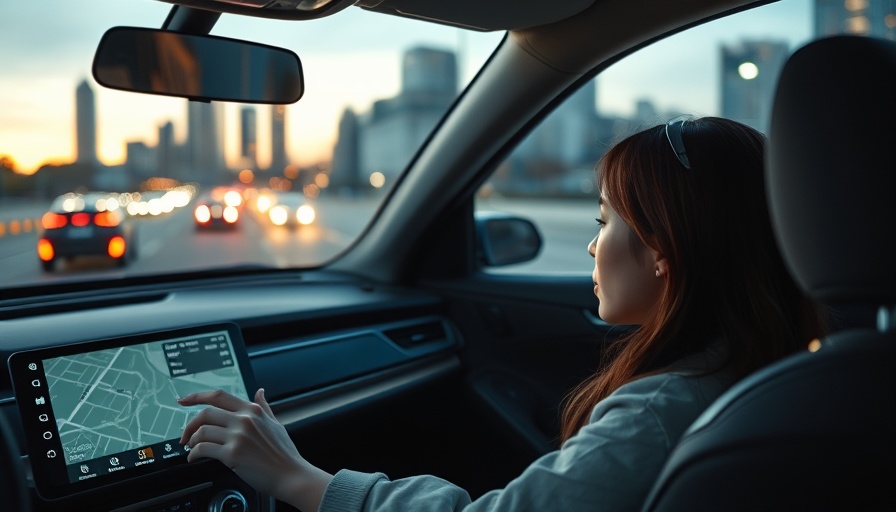 Telemetrics use in car insurance savings, woman driver using GPS.
