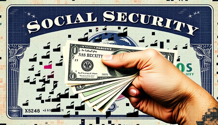 Hand holding green cash over pixelated social security card.