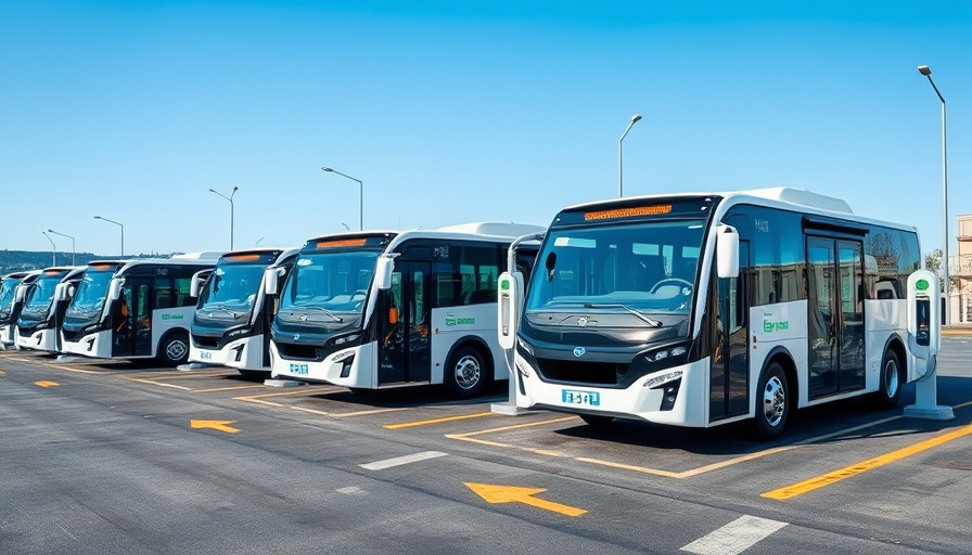 Oakland Airport electric shuttle buses parked in clear daylight.