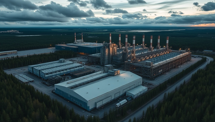 Northvolt factory inactive at dusk with cloudy sky.