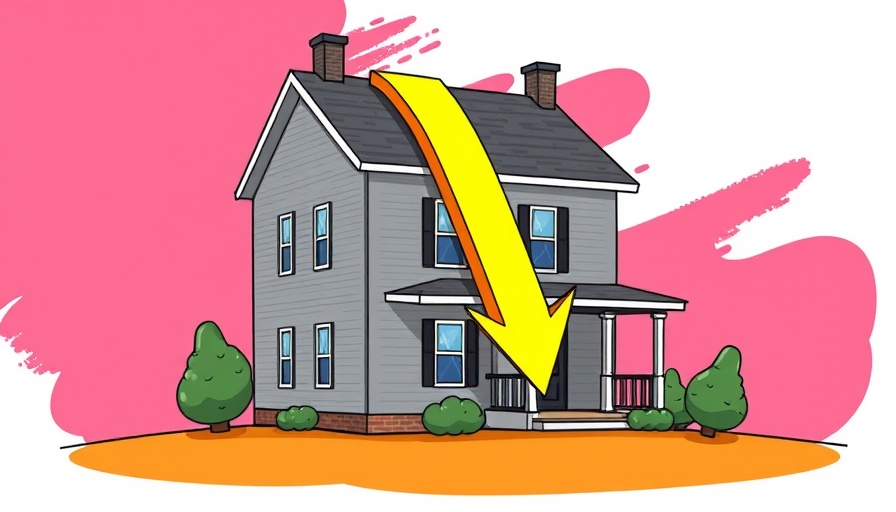 Stylized house with downward arrow depicting home prices could drop soon.