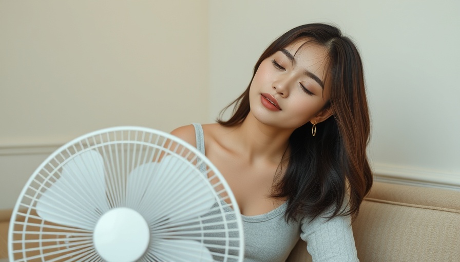 Woman using fan to cool her home during heat wave.
