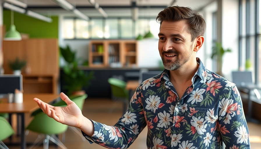Casual man discusses electricity costs in a modern office setting