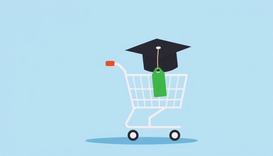 Illustration of a graduation cap in a shopping cart with a price tag, symbolizing choosing a private student loan wisely.