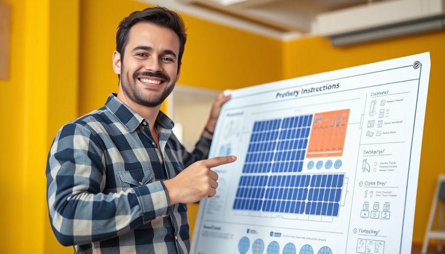 Man explaining solar panel blueprint, residential solar panels concept