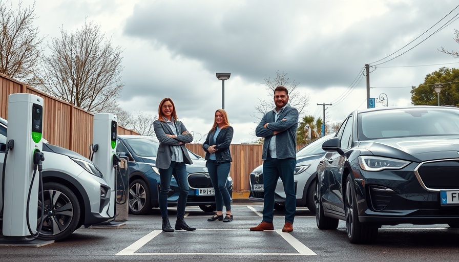 Urban EV charging infrastructure with people and electric cars