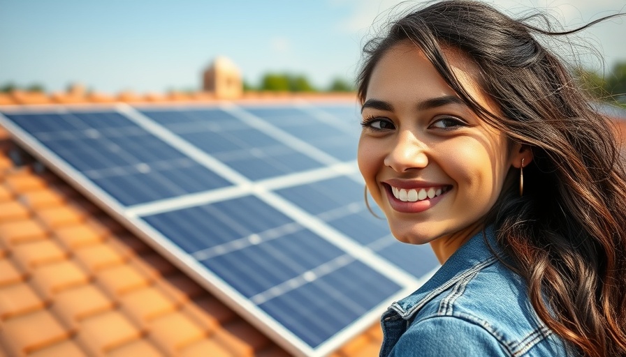 Young woman highlighting solar energy installation in Texas