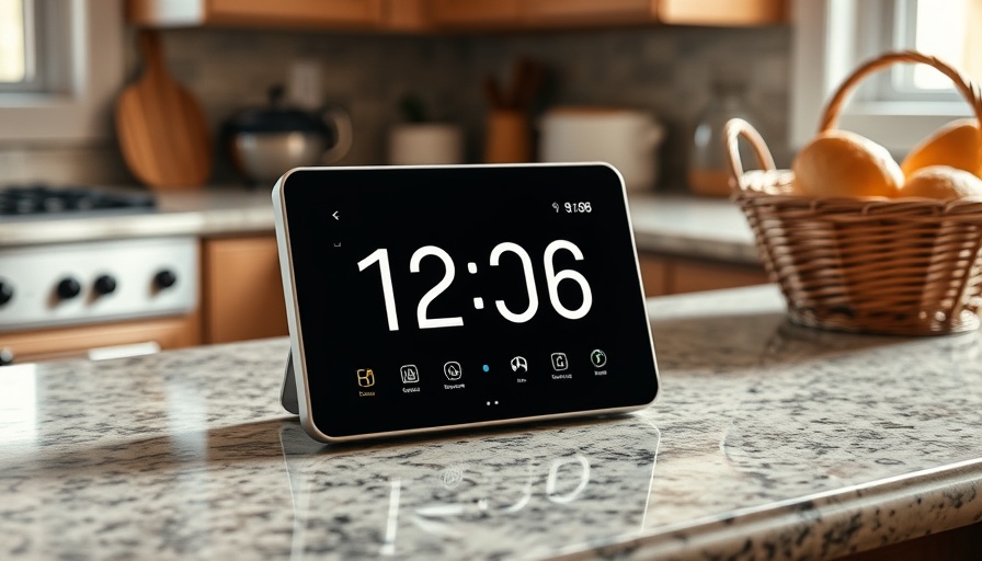 Smart display on kitchen counter showing time, Smart Display Buying Guide.