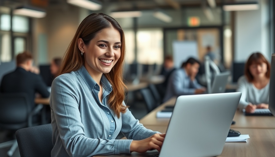 Save homeowners money with solar power; woman working at a desk in an office setting.
