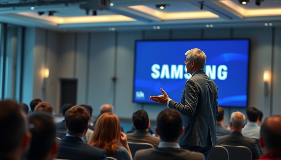 Speaker discussing Samsung AI energy savings on stage.