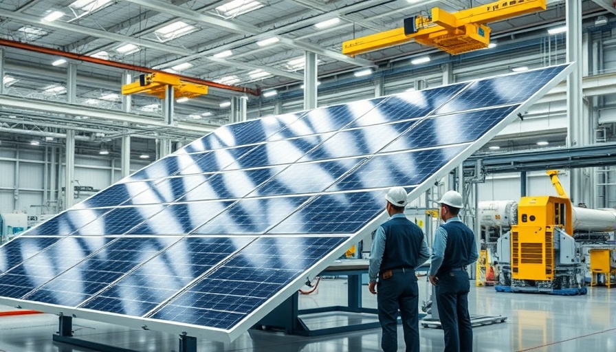 3D-printed solar panel structures in a modern facility with engineers.