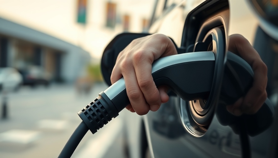 Hand connecting EV plug type to electric vehicle.