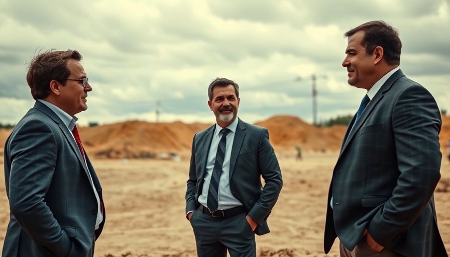 Men discussing solar energy initiatives at a construction site.