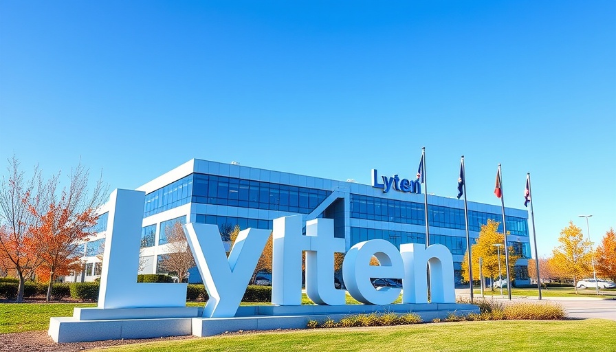 Lyten corporate building with logo and flags showcasing acquisition.