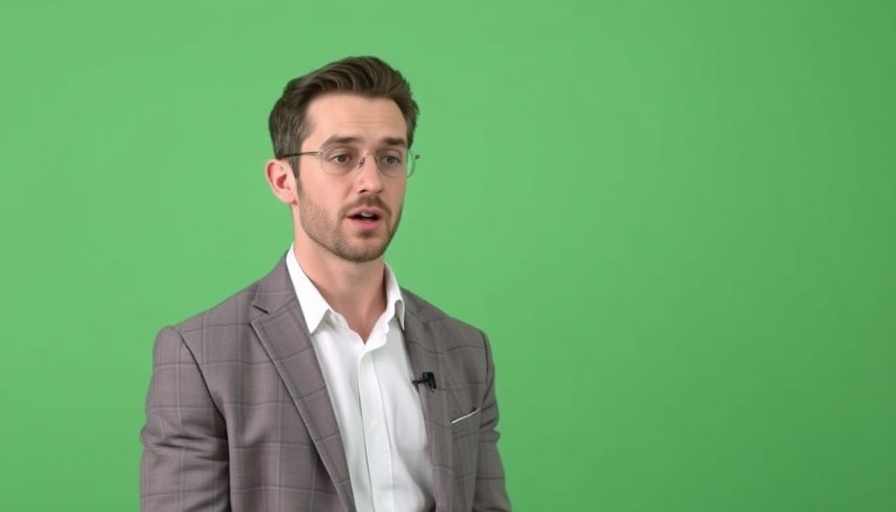 Engaged speaker discussing batteries as key to solar success, green background, casual attire.
