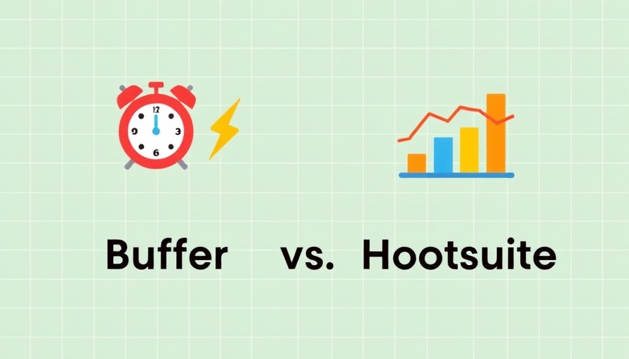Comparison of Buffer vs. Hootsuite with symbols on a green grid.