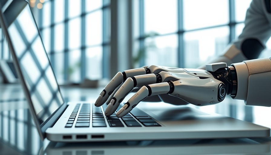 AI Lead Scoring 2025: Human and robotic collaboration on laptop.