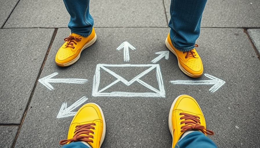 Bright yellow shoes and chalk envelope on pavement representing communication.