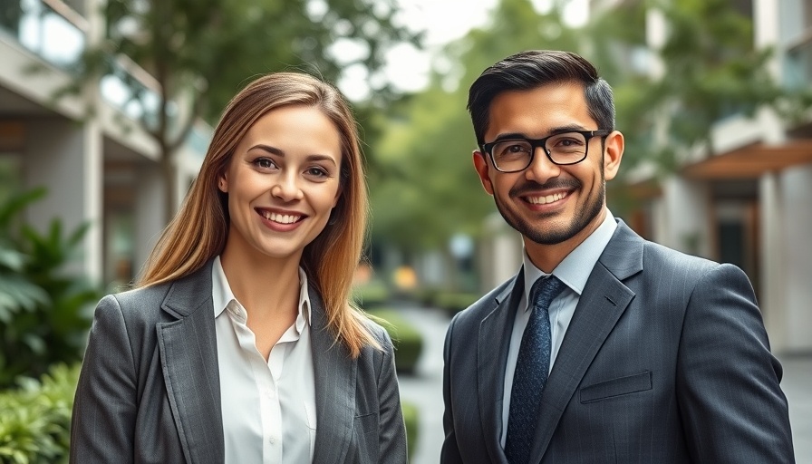 AI digital twin technology for workplace communication represented by two professionals outdoors.