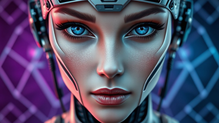 Futuristic android face with metallic features, emphasizing technology.