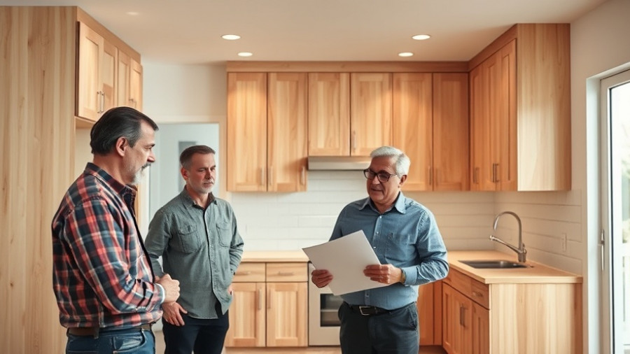 Professionals discussing Revive AI home renovation in a modern kitchen.