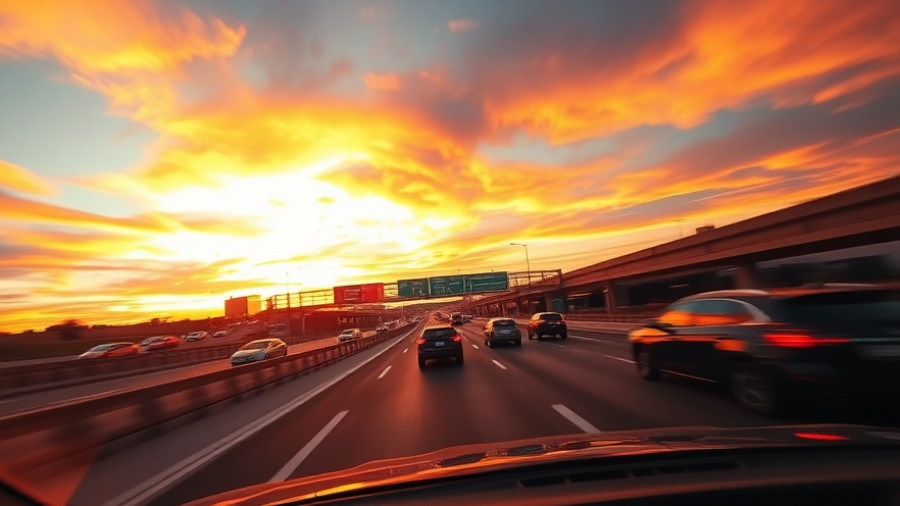 Sunset highway scene with cars, capturing October driving dynamics.