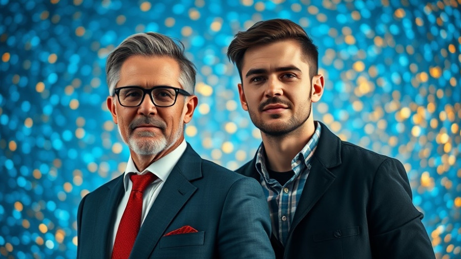 Confident duo against a glittering background in a real estate coaching program.