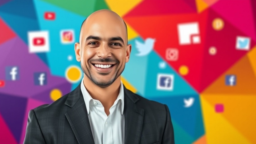 Vibrant real estate social media concept with digital icons.