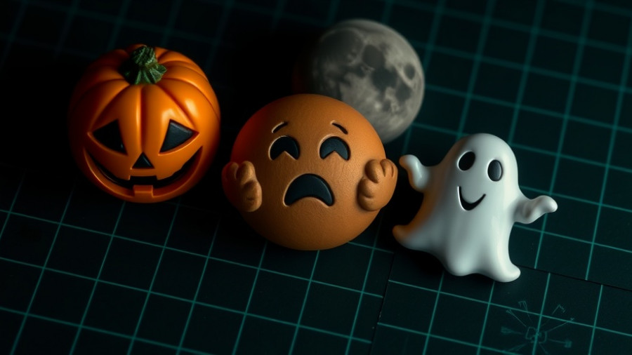 Halloween emojis on a dark grid for Buffer Dark Mode.