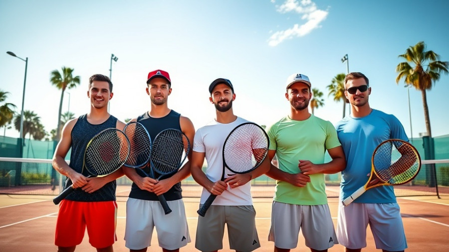 AI Transform Tennis: Athletes on court with rackets, palm trees.