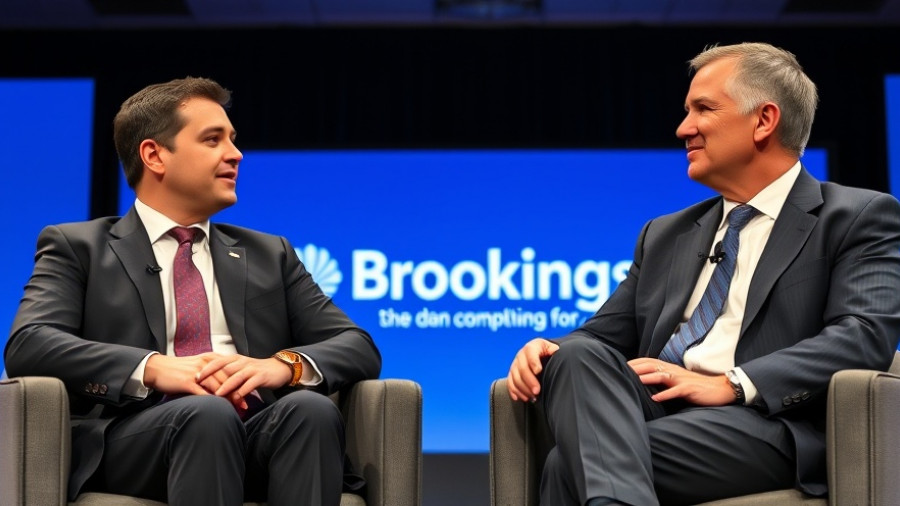 Discussion on stage at Brookings Institution about tariffs fueling inflation.