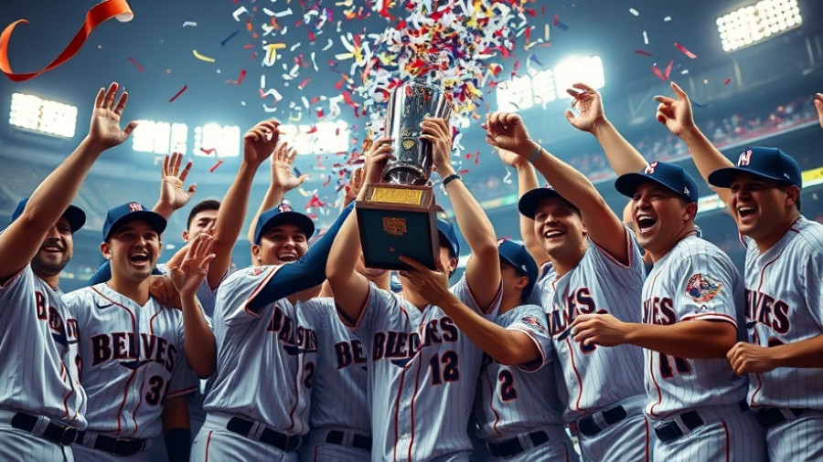 Celebrating World Series victory, baseball team's triumph, energetic scene