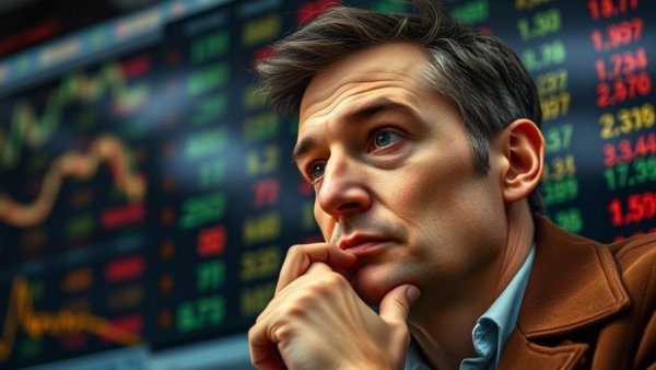 Man pondering mortgage rates and Fed rate cuts with economic backdrop.