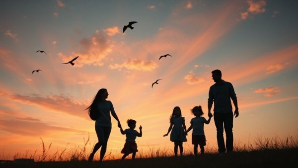 Family enjoying serene sunset symbolizing blue-collar careers work-life balance.
