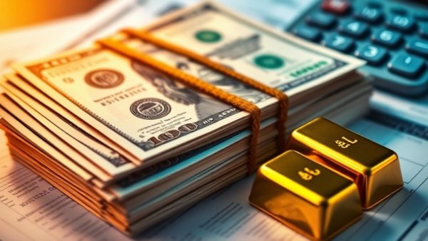 Gold bars and cash depict how gold loans work.