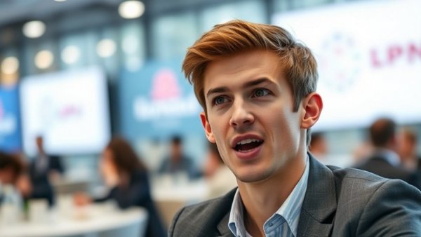 Young man speaking at a tech conference, viral hype isn't enough theme.
