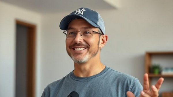 Man explaining diverse creative generation, indoor setting.