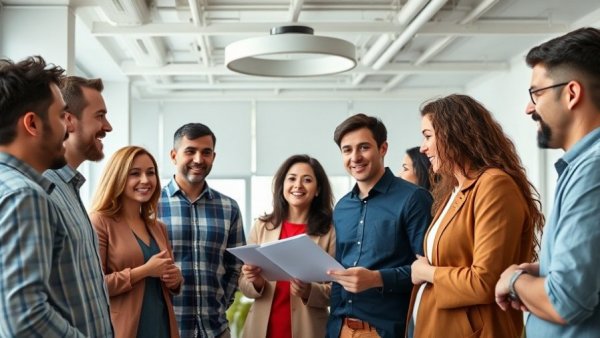 Diverse team discussing Small Business Saturday strategies in modern office.
