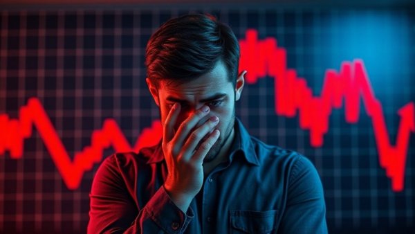 Worried man with declining graph, representing a new recession indicator.