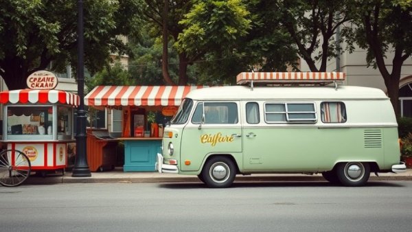 Charming vintage cafe van scene highlighting restaurant curb appeal