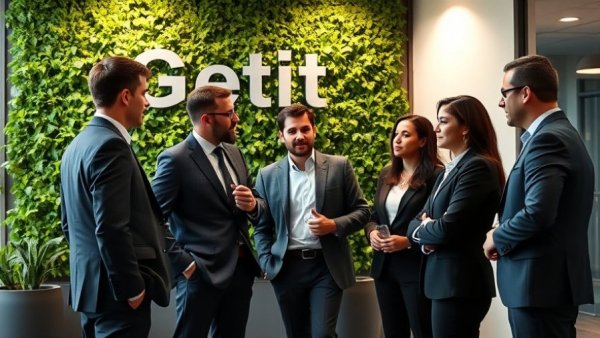 Business discussion in office with wealth management sign, capital gains distributions.