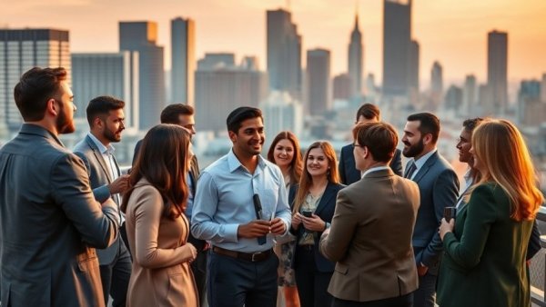 B2B Influencer Marketing Platforms networking rooftop event with professionals.