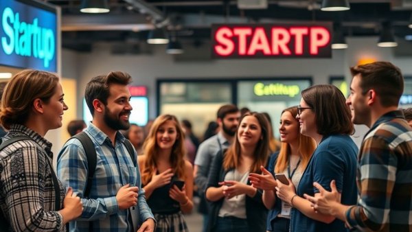 Engaging scene at Betaworks startup Camp Demo Day with lively conversation.