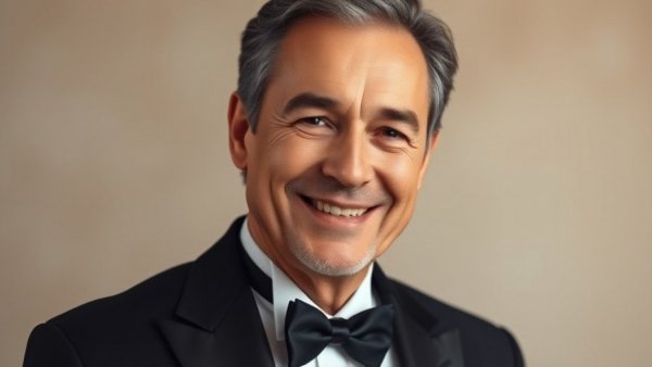 Elegant man in a tuxedo, warm lighting in Los Angeles.