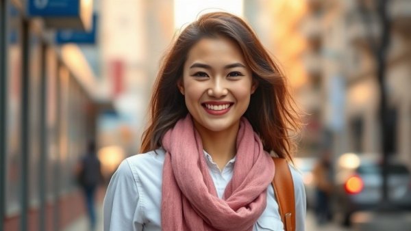 Young woman in white shirt and pink scarf walking, related to JPMorgan legal fees Charlie Javice.