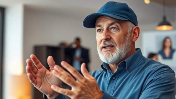 Middle-aged man discussing Meta Advertising Strategies indoors.